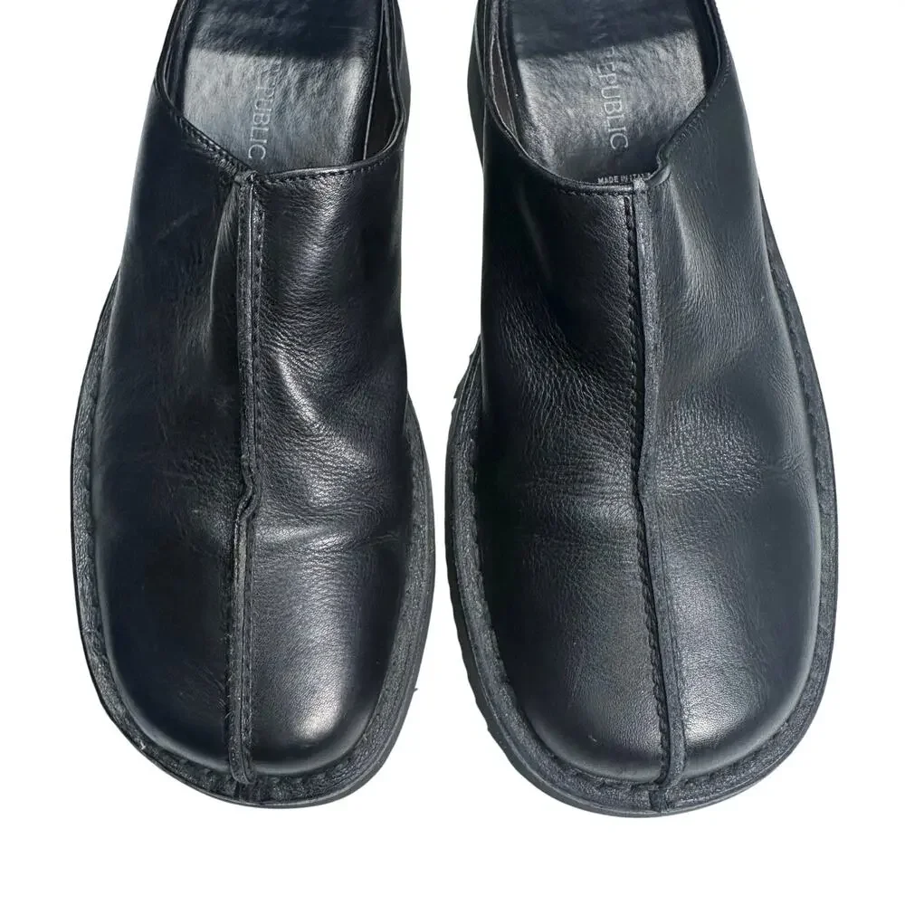 Banana Republic | Men | Classic Black Seamed Slip On Leather Clog Mules | 10 D